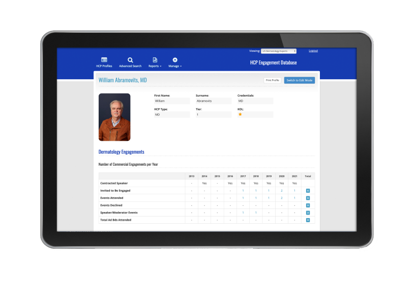An iPad displaying a physician profile
